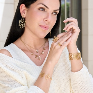 Women's Long Butterfly Earrings Kaleia Lira CPE312D Anartxy 316L Steel-IP Gold Plating